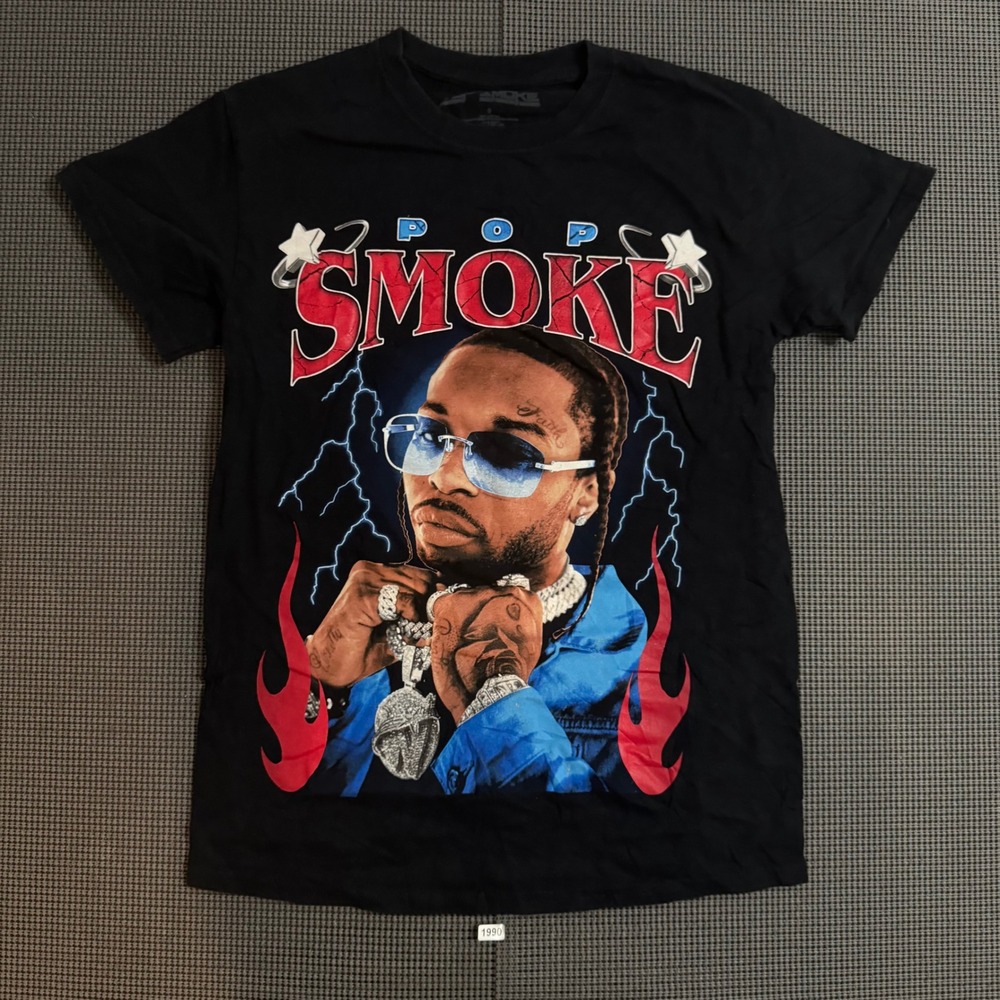 Pop Smoke Graphic Rap Tee Black Short Sleeve T-Shirt Mens Small Estate Merch